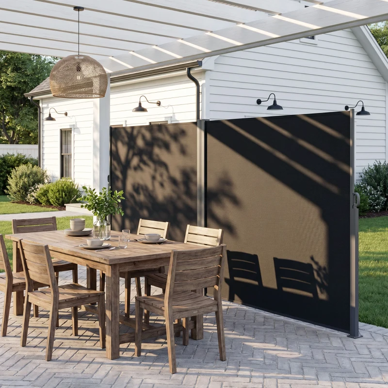 Outsunny Retractable Double Side Awning, 79"x236" Patio Privacy Screen, UV Resistant, Waterproof Wind Screen, Black