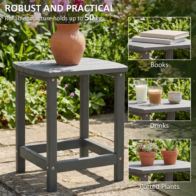 Outsunny Outdoor Side Table, Adirondack Patio End Table for Garden, Pool, Backyard, Lawn, Beach, Indoor and Outdoor, Grey