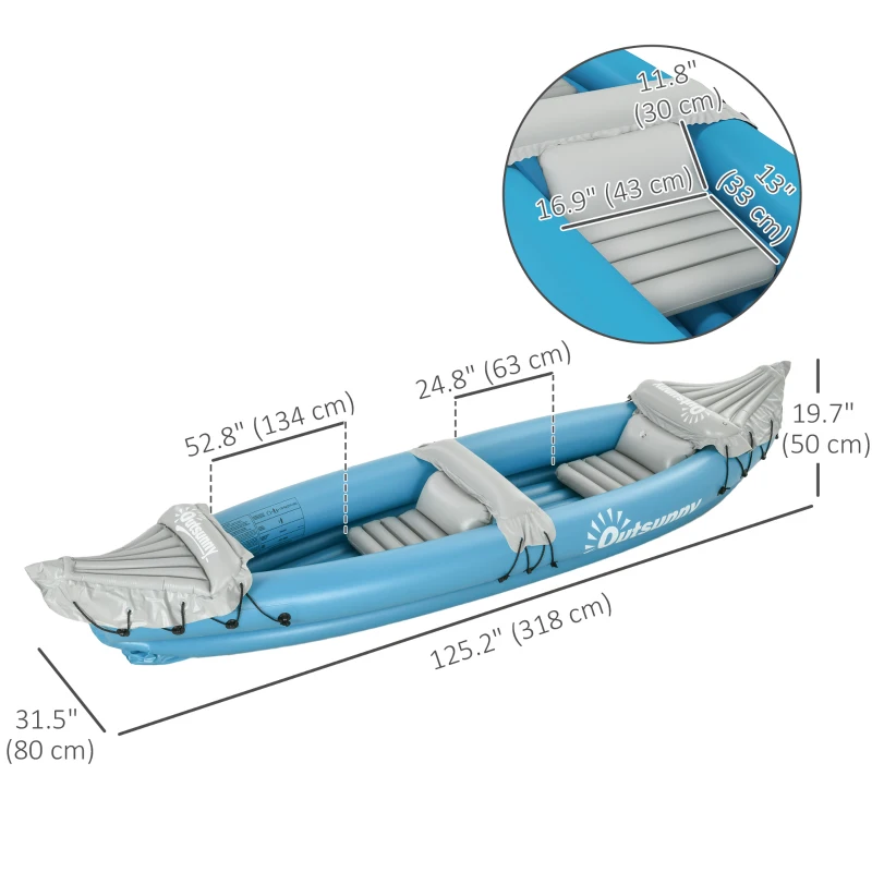 Outsunny 2-Person Inflatable Kayak, Foldable Inflatable Fishing Boat Canoe Set With Air Pump, Aluminum Oars, Blue