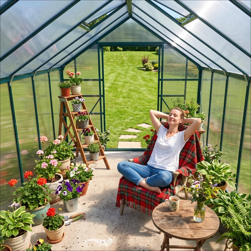 Outsunny 16' x 8' Aluminum Polycarbonate Greenhouse Walk-in Garden Greenhouse Kit with Adjustable Roof Vent, Rain Gutter and Sliding Door for Winter, Green