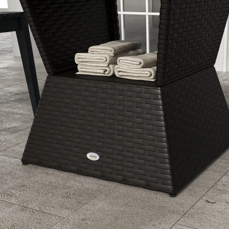 Outsunny Outdoor Patio Rattan Wicker Coffee Table Garden End Tea Table Bistro Side Table w/ Umbrella Hole, Dark Coffee