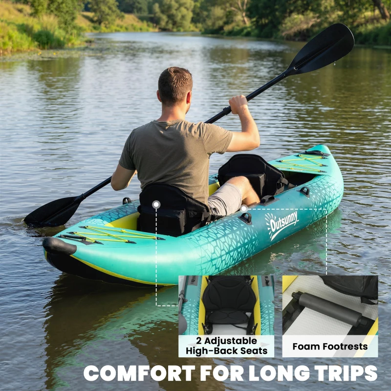 Outsunny 12'6"x37" Inflatable Kayak 2-Person, 2-Person Kayak Set with 2 Aluminum Paddles, Seats and Fins, Yellow&Grey