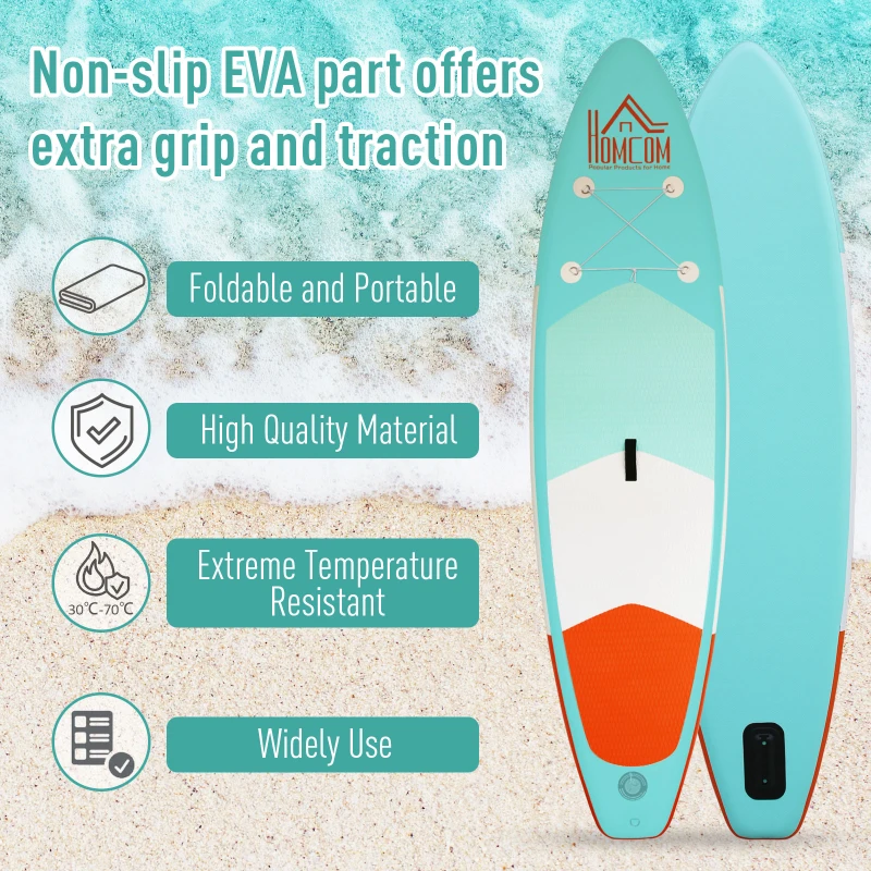 HOMCOM 10FT Inflatable Paddle Board with Ultra-Light (20lbs) SUP for All Skill Levels with Stand Up Paddle Board, Adjustable Paddle, Fix Bag, Air Pump, Fin, Backpack, Green