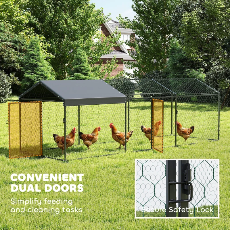 PawHut Large Metal Chicken Coop, Chicken Run with Waterproof & Anti-UV Cover for 3-5 Poultry, Outdoor Poultry Cage Rabbit Hutch