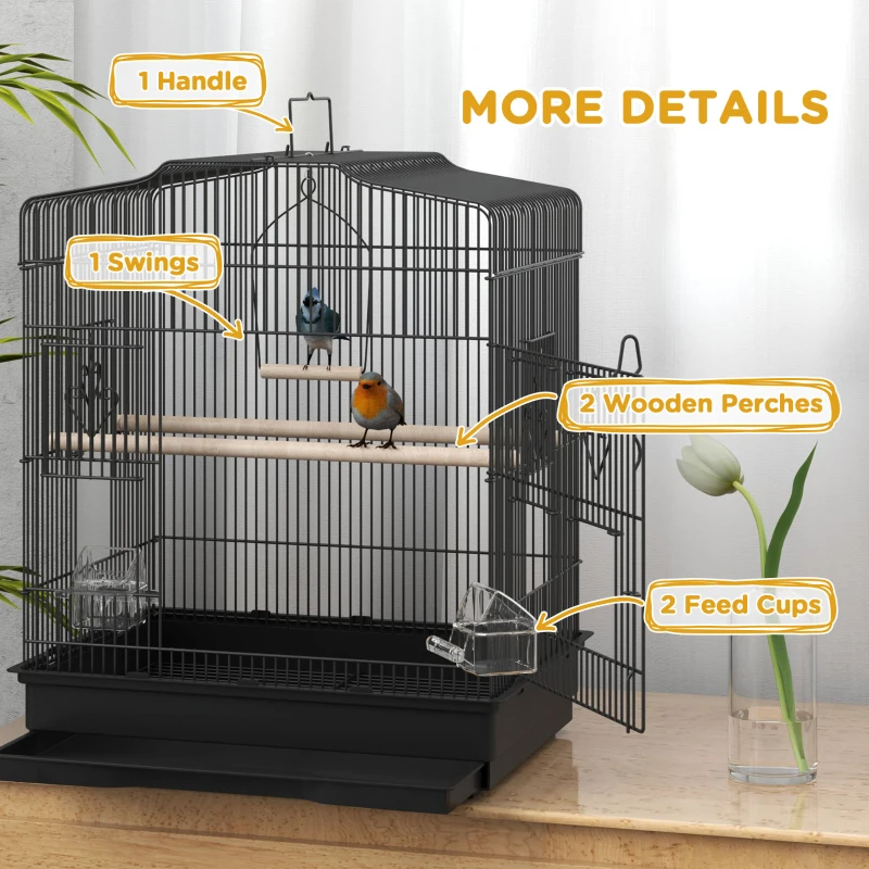 PawHut 23" Bird Cage, Finches Canaries, Parrot Cage with Doors Perches, 2 Feeder Pet Supplies, Black