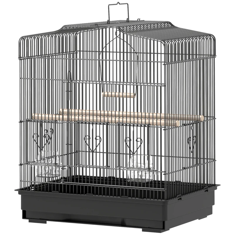 PawHut 23" Bird Cage, Finches Canaries, Parrot Cage with Doors Perches, 2 Feeder Pet Supplies, Black