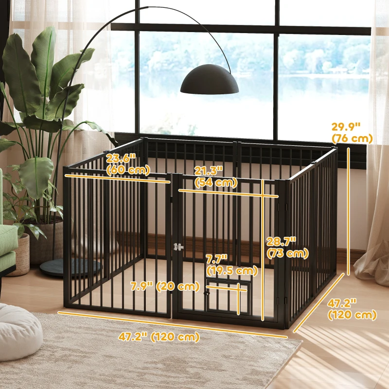 PawHut 8 Panels Dog Playpen, Foldable Portable Pet Playpen with Door, for Small & Medium Dogs, 30"H