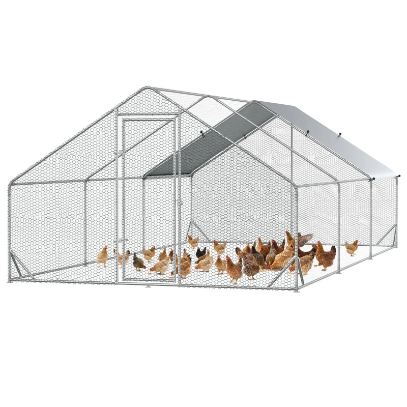 PawHut 9.8' x 19.7' x 6.6' Chicken Coop Cage, Outdoor Hen House w/Cover & Lockable Door