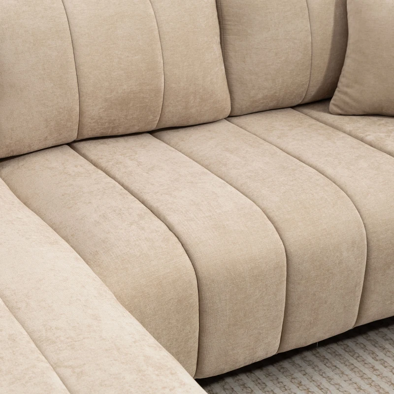 HOMCOM Sectional Couch with Integrated Seat, 3 Seater L-Shaped Sofa with Changeable Chaise, Spring Cushion, 2 Pillows, Beige