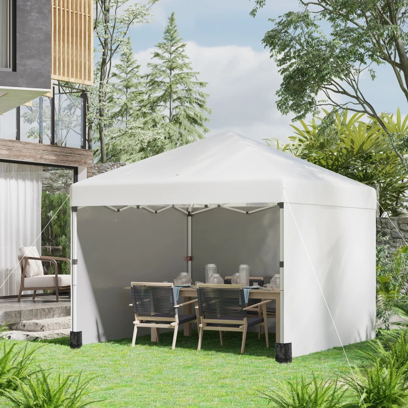 Outsunny 10' x 10' Pop Up Canopy Tent with 3 Sidewalls, Leg Weight Bags and Carry Bag, Height Adjustable, Instant Party Tent Event Shelter Gazebo for Garden, Patio, Cream