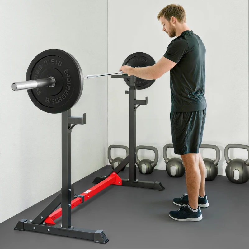 Soozier Barbell Rack Stand, Easily Adjustable 43.75"- 63.5" Squat Rack,  330LBS Capacity Bench Press Rack for Home Gym Equipment, Strength Training Fitness Gift for Men & Women