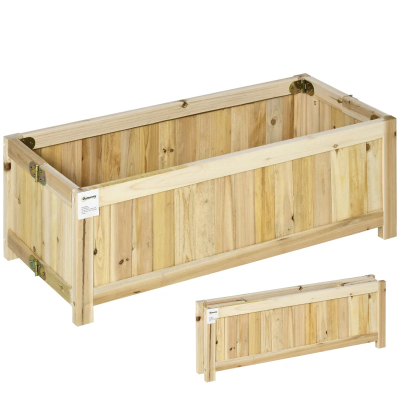 Outsunny Foldable Raised Garden Bed, Wooden Planter Box, Herb Garden Planter with Drainage Holes, for Backyard, Patio to Grow Vegetables, Herbs, and Flowers, 27.6" x 11.6" x 9.8"
