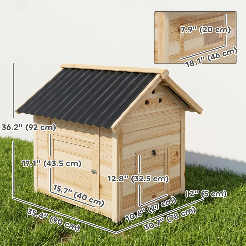 PawHut Duck Coop, Wooden Duck House with Openable Roof & Double Doors, Natural Wood