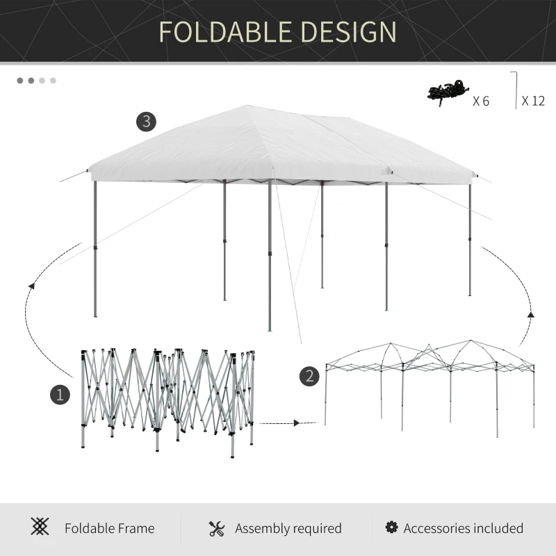 Outsunny 10' x 19' Pop Up Canopy with Easy Up Steel Frame, 3-Level Adjustable Height and Carrying Bag, Sun Shade Event Party Tent for Patio, Backyard, Garden, Off-White