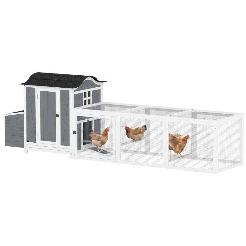 PawHut 118"L Chicken Coop, Large Wooden Hen House with Run, Pull-Out Tray, Waterproof Roof, Nesting Box, Swing, Roosting Bars