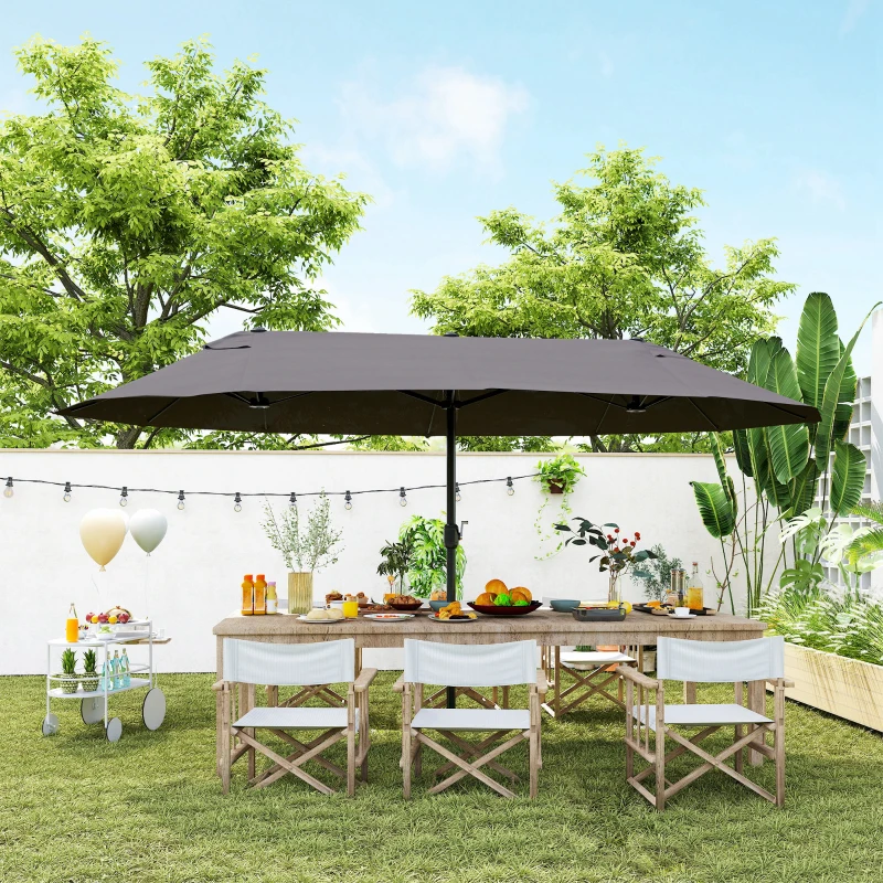 Outsunny Extra Large 15 ft Patio Umbrella, Double-Sided Wide Outdoor Umbrella with Crank Handle and Air Vents for Backyard, Deck, Pool, Market, Gray