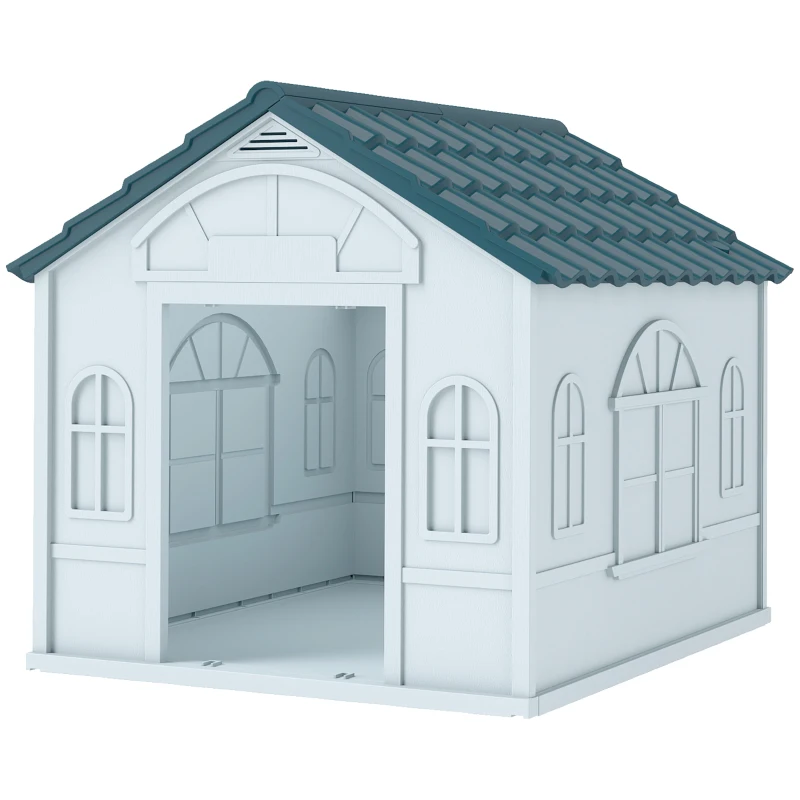 PawHut Plastic Dog House for Medium and Small Dogs, Water Resistant Puppy Shelter Indoor Outdoor with Door, Easy to Assemble, Blue