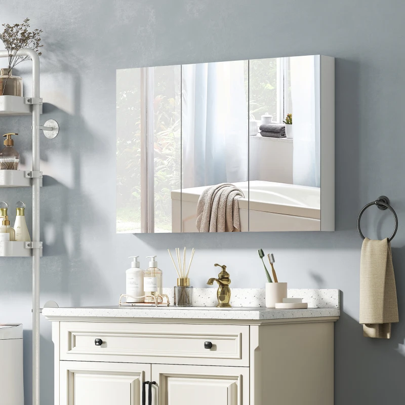 HOMCOM Three-Mirror Bathroom Medicine Storage Cabinet - White