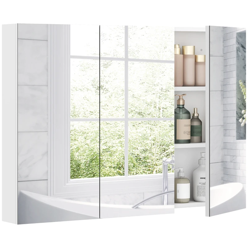 HOMCOM Three-Mirror Bathroom Medicine Storage Cabinet - White