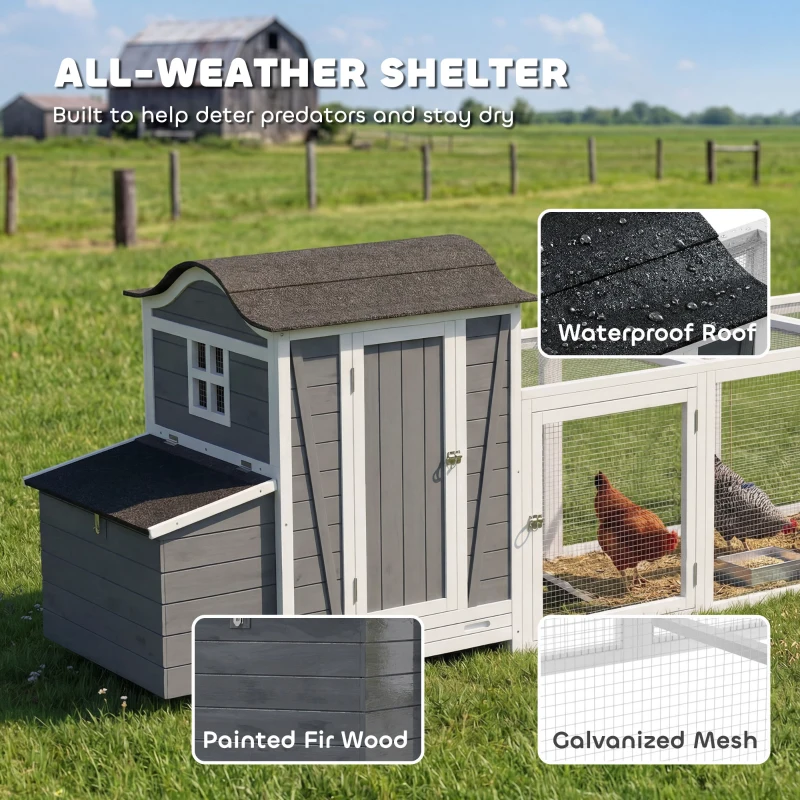 PawHut 118"L Chicken Coop, Large Wooden Hen House with Run, Pull-Out Tray, Waterproof Roof, Nesting Box, Swing, Roosting Bars