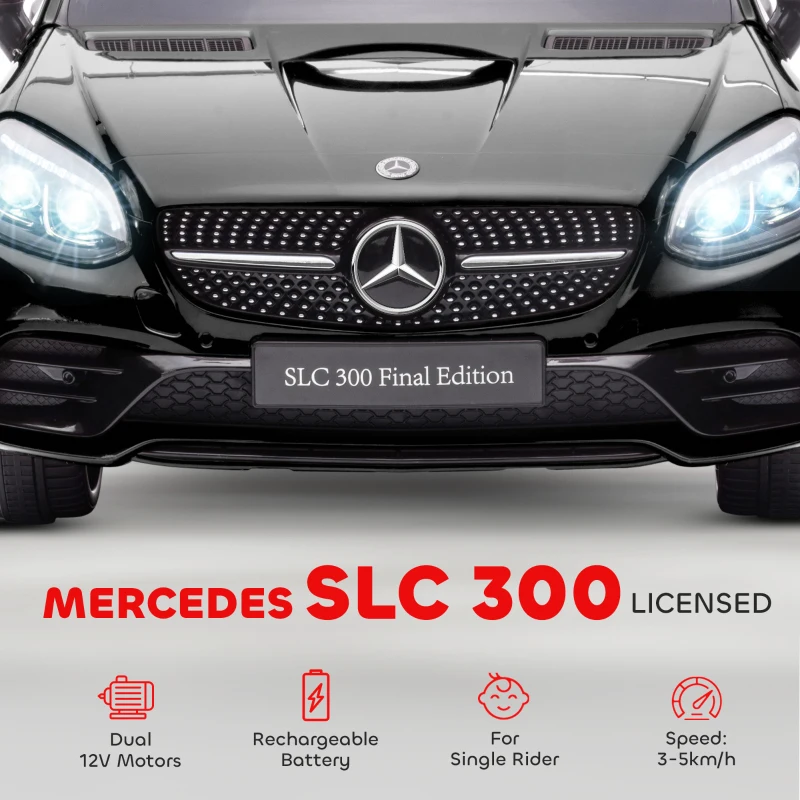 Aosom Mercedes SLC 300 Licensed 12V Ride On Car for Kids with Remote Control, 2 Speeds, Battery Powered Kids Electric Car with Music, Lights, Suspension for 3-6 Years Old, Black