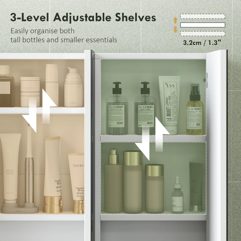 HOMCOM Three-Mirror Bathroom Medicine Storage Cabinet - White
