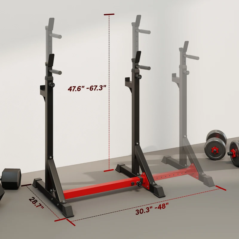 Soozier Barbell Rack Stand, Easily Adjustable 43.75"- 63.5" Squat Rack,  330LBS Capacity Bench Press Rack for Home Gym Equipment, Strength Training Fitness Gift for Men & Women