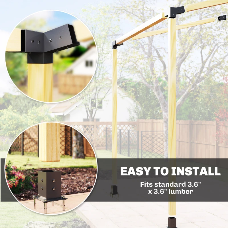 Outsunny Pergola Kit, 15° Slanted Pergola Bracket Kit with 3-Way Brackets, Post Bases, Wall Mounts for 3.6" X 3.6" Lumber, Black