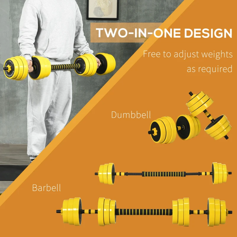 Soozier Dumbbell & Barbell Adjustable Set 66lbs Plate Bar Clamp Rod for Strength Training, Full Body Workout, Muscle Building Home Gym Sports Area Exercise Ergonomic