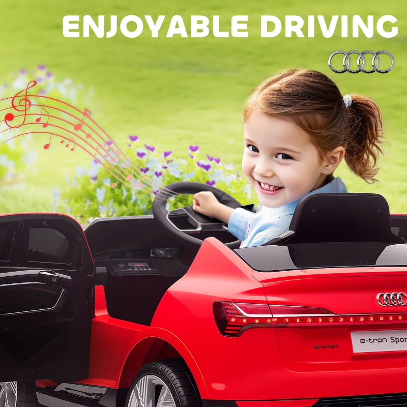 Aosom 12V Kids Electric Ride On Car, Audi E-tron, Battery Powered Toy with Parent Remote Control, Suspension System, Auxiliary Wheels, LED Lights, Music and Horn,  MP3 Player, Red