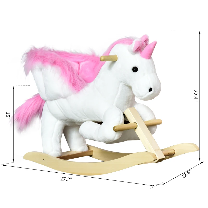 Qaba Unicorn Baby Rocking Horse Toy for Kids with Lullaby Song, Plush Ride on Horse with Heavy-Duty Support System, Pretend Play Interactive Toy for Toddlers 18-36 Months