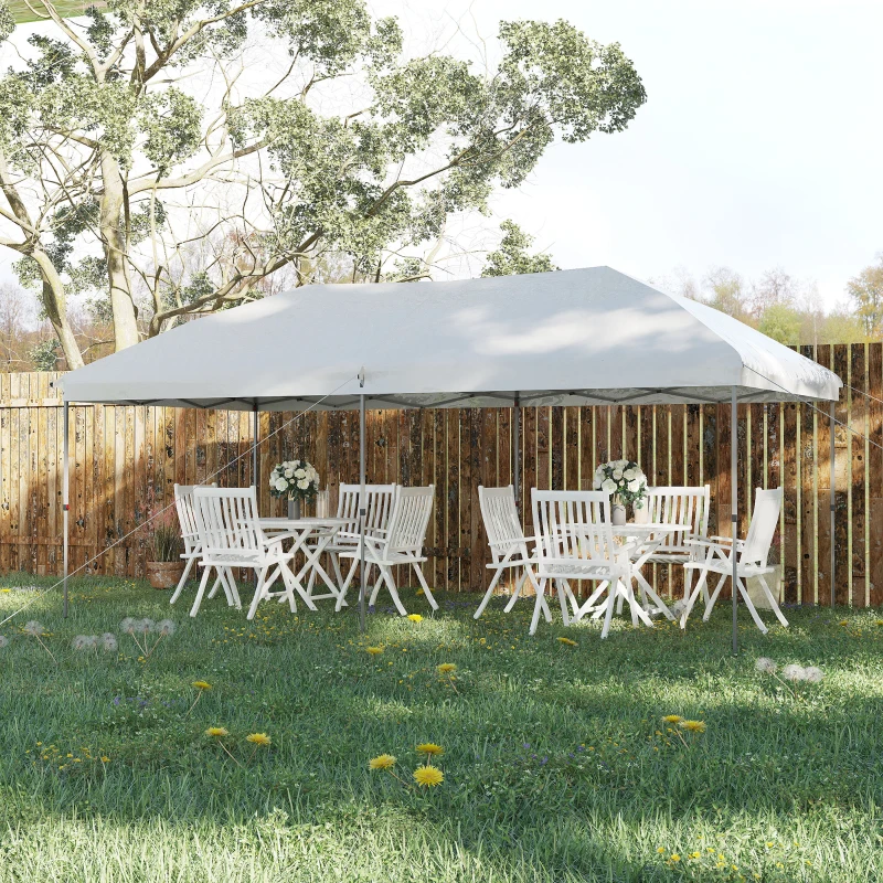 Outsunny 10' x 19' Pop Up Canopy with Easy Up Steel Frame, 3-Level Adjustable Height and Carrying Bag, Sun Shade Event Party Tent for Patio, Backyard, Garden, Off-White