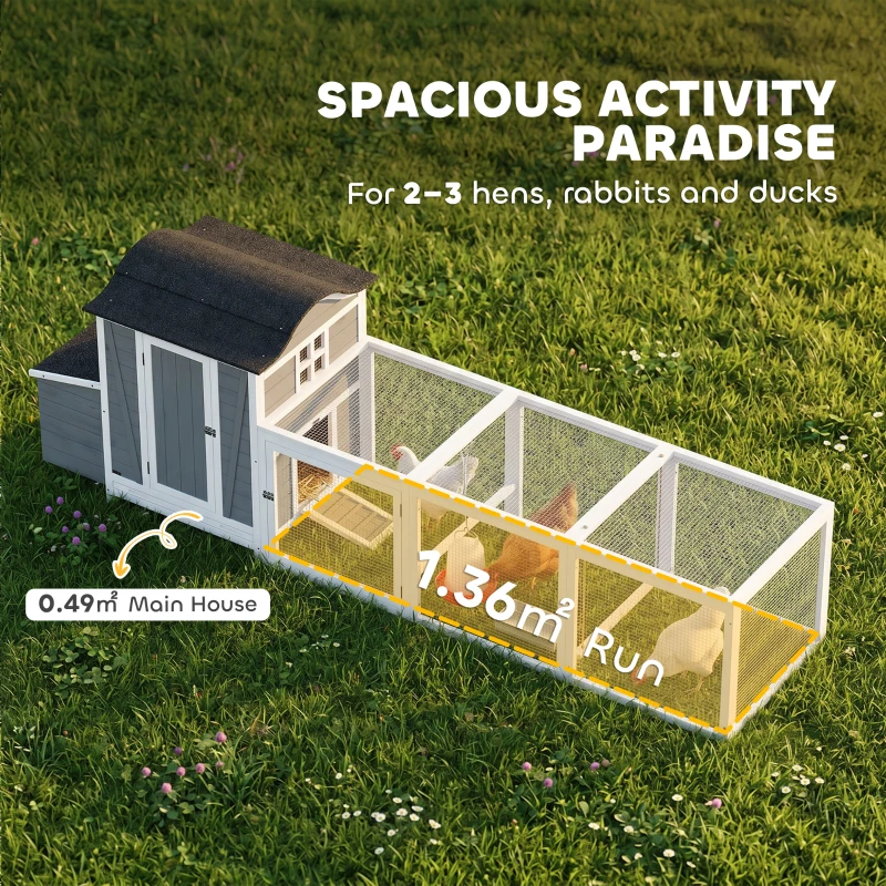 PawHut 118"L Chicken Coop, Large Wooden Hen House with Run, Pull-Out Tray, Waterproof Roof, Nesting Box, Swing, Roosting Bars
