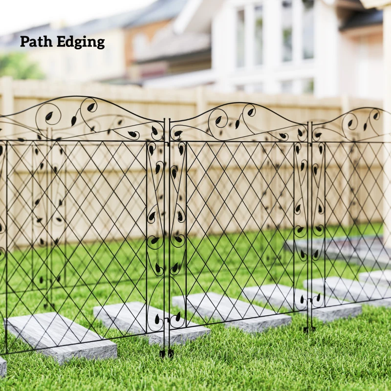 Outsunny Garden Fence, 4 Pack Steel Fence Panels, 11.5' L x 43" H, Rust-Resistant Decorative Border Flower Edging for Yard, Landscape, Patio, Outdoor Decor, Wavey Vines