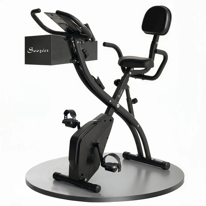 Soozier 3 in 1 Folding Exercise Bike, Foldable Stationary Bike with 8-Level Magnetic Resistance, Adjustable Seat, Black