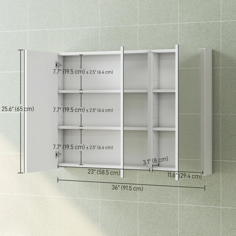 HOMCOM Three-Mirror Bathroom Medicine Storage Cabinet - White