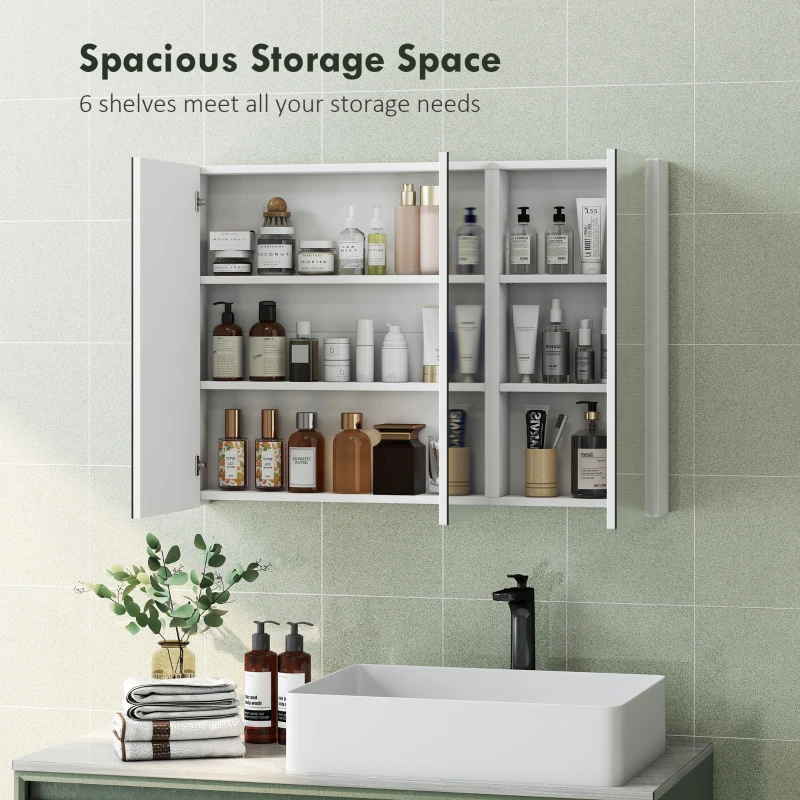 HOMCOM Three-Mirror Bathroom Medicine Storage Cabinet - White