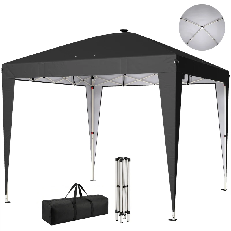 Outsunny 10 x 10 ft Pop Up Canopy Tent with Central Light, UPF 50+ Instant Portable Canopy Shelter with Remote, Black