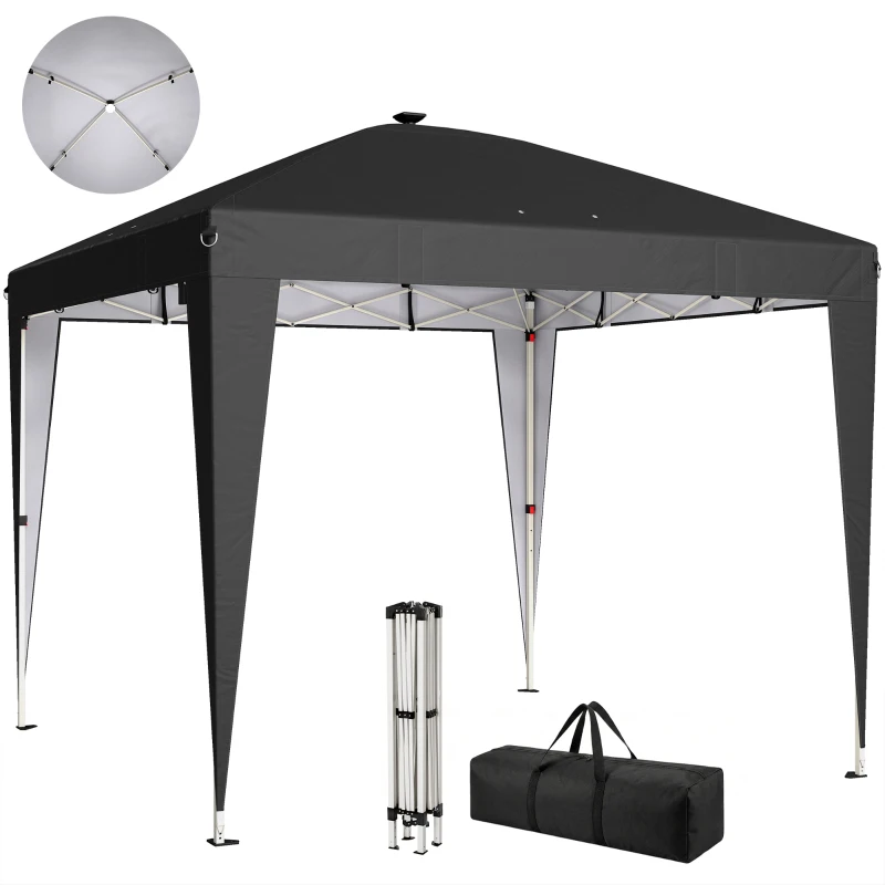Outsunny 10 x 10 ft Pop Up Canopy Tent with Central Light, UPF 50+ Instant Portable Canopy Shelter with Remote, Black