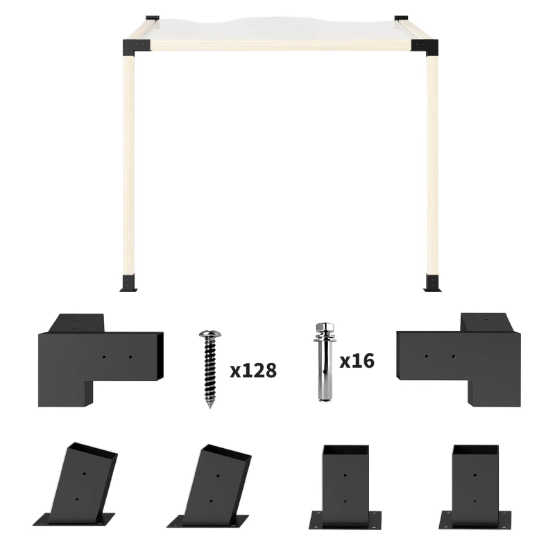 Outsunny Pergola Kit, 15° Slanted Pergola Bracket Kit with 3-Way Brackets, Post Bases, Wall Mounts for 3.6" X 3.6" Lumber, Black