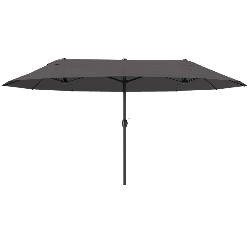 Outsunny Extra Large 15 ft Patio Umbrella, Double-Sided Wide Outdoor Umbrella with Crank Handle and Air Vents for Backyard, Deck, Pool, Market, Gray