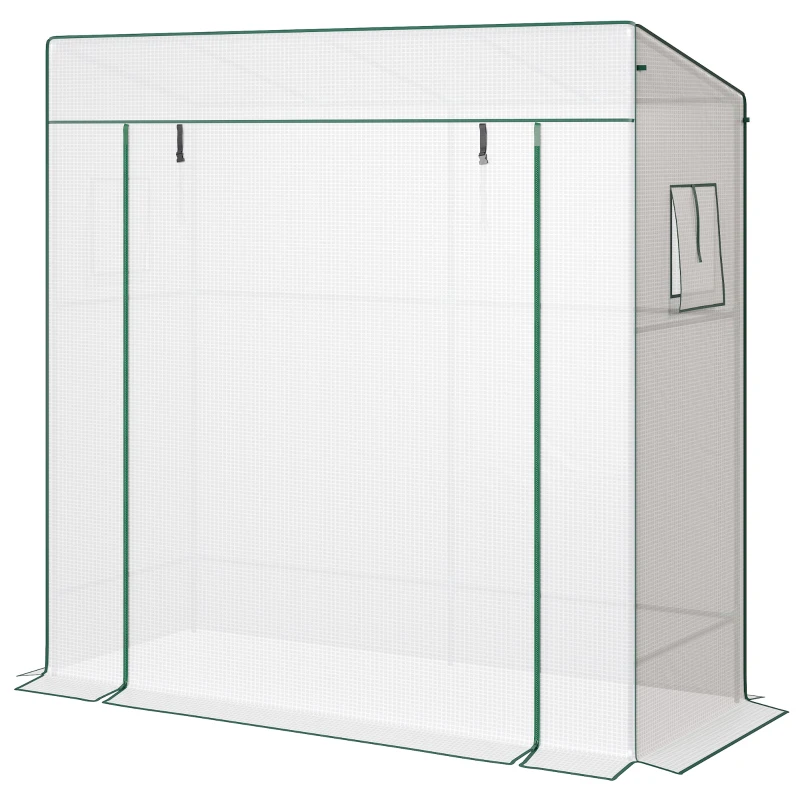 Outsunny Walk-in Tomato Greenhouse Lean-to Green House with Reinforced PE Cover, Roll-up Door, Mesh Windows, White