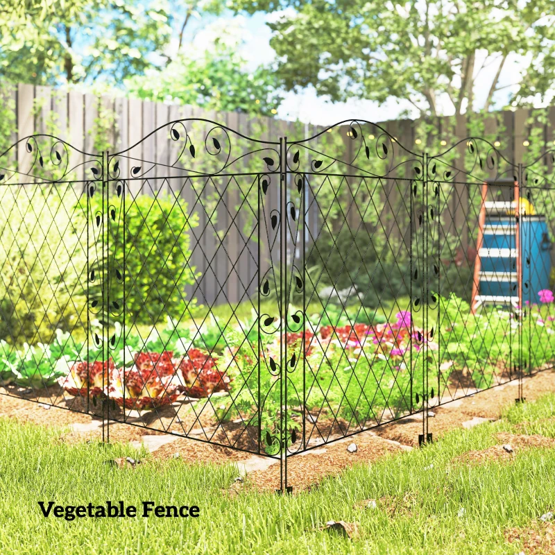 Outsunny Garden Fence, 4 Pack Steel Fence Panels, 11.5' L x 43" H, Rust-Resistant Decorative Border Flower Edging for Yard, Landscape, Patio, Outdoor Decor, Wavey Vines