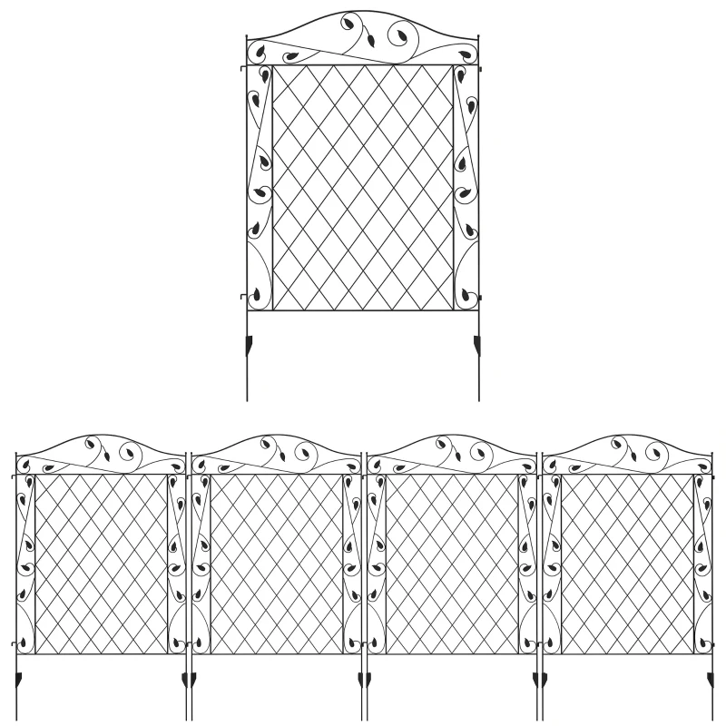 Outsunny Garden Fence, 4 Pack Steel Fence Panels, 11.5' L x 43" H, Rust-Resistant Decorative Border Flower Edging for Yard, Landscape, Patio, Outdoor Decor, Wavey Vines