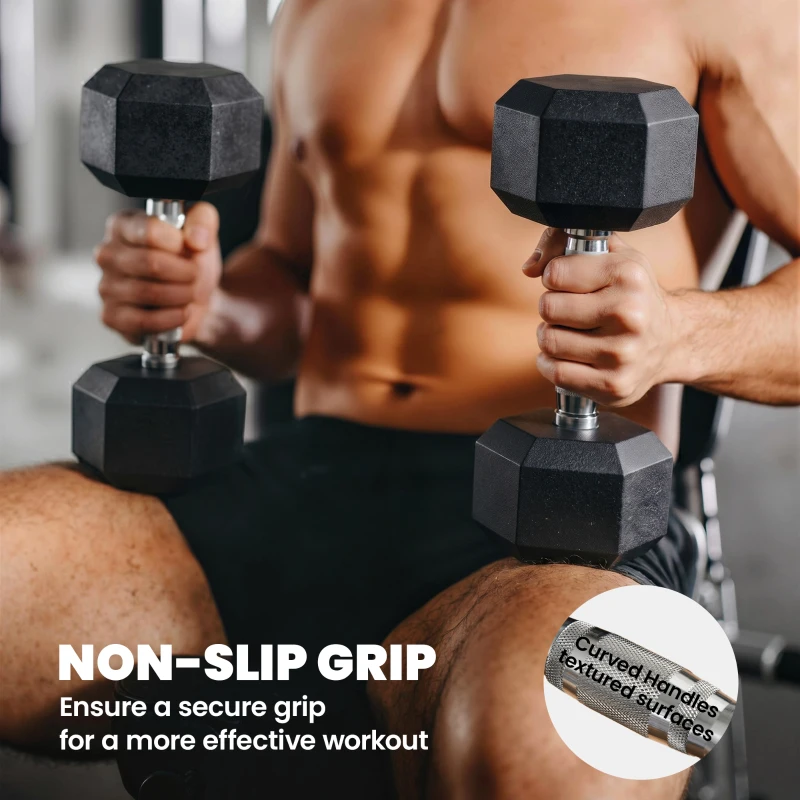 Soozier 2 x 15lbs Hex Dumbbell Set of 2, Rubber Weights Exercise Fitness Dumbbell with Non-Slip Handles, Anti-roll, for Women or Men Home Gym Workout, Black