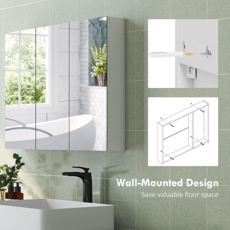 HOMCOM Three-Mirror Bathroom Medicine Storage Cabinet - White
