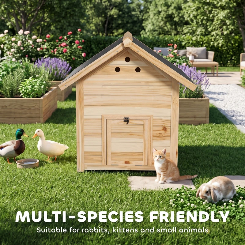 PawHut Duck Coop, Wooden Duck House with Openable Roof & Double Doors, Natural Wood