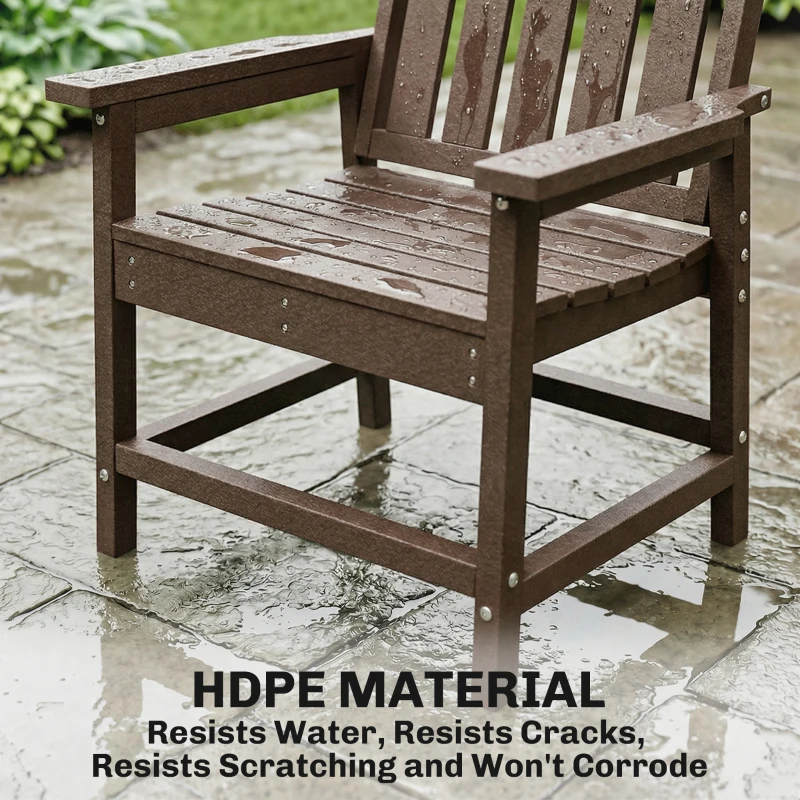 Outsunny All-Weather Patio Chair, HDPE Patio Dining Chair, Heavy Duty Wood-Like Outdoor Furniture for Garden, Backyard, Deck, Porch, Lawn, Brown