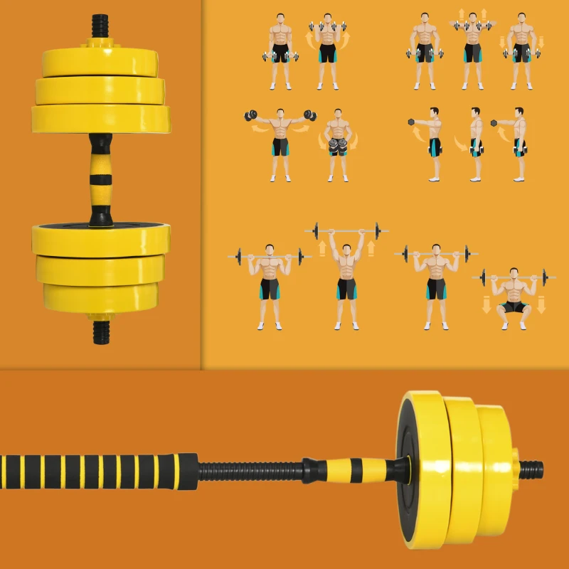 Soozier Dumbbell & Barbell Adjustable Set 66lbs Plate Bar Clamp Rod for Strength Training, Full Body Workout, Muscle Building Home Gym Sports Area Exercise Ergonomic