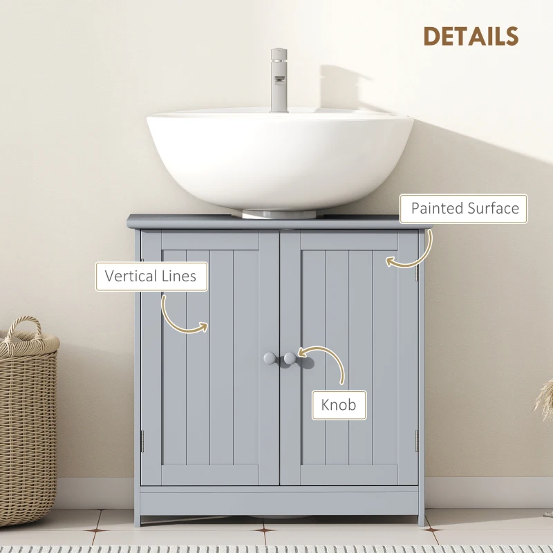 HOMCOM Under Sink Bathroom Cabinet, Pedestal Sink Storage Cabinet with 2 Doors, Shelf and U-Shape, Gray